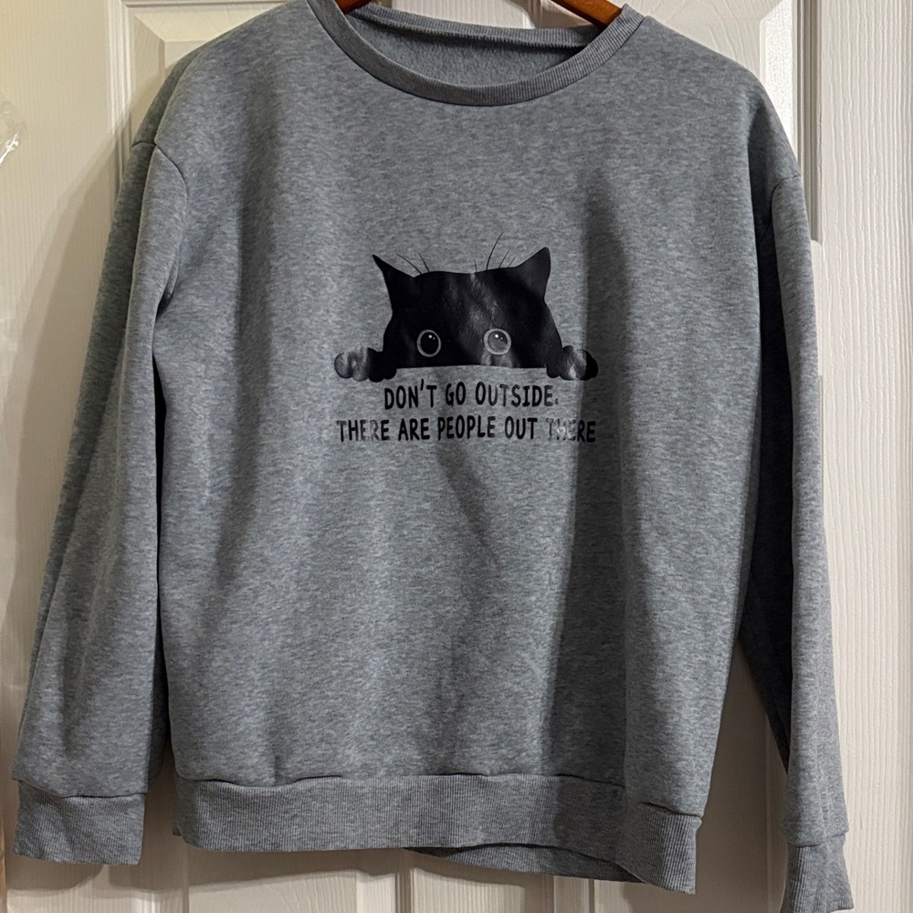 Gray Cat Print Sweatshirt